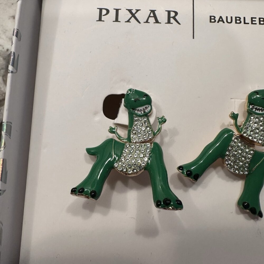 Baublebar X Pixar Disney Toy Story Rex Dinosaur Earrings Green Gold NEW - Picture 5 of 5